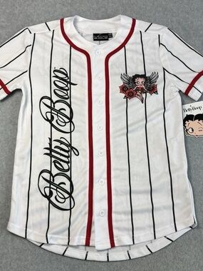 Betty Boop White, Black & Red Pinstripe Baseball Jersey for Kids